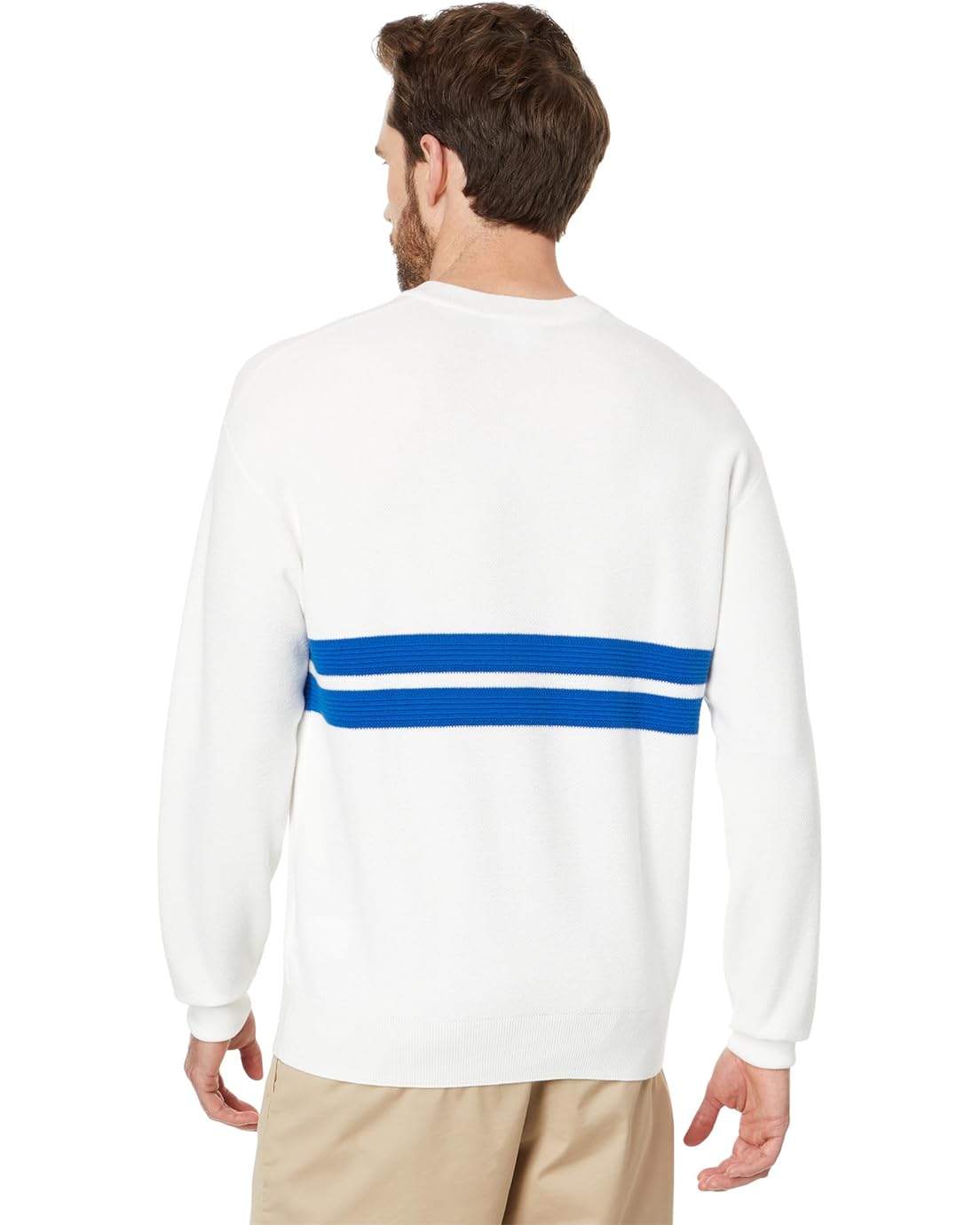 라코스테 Lacoste Long Sleeve Relaxed Fit V-Neck Sweater with Stripes