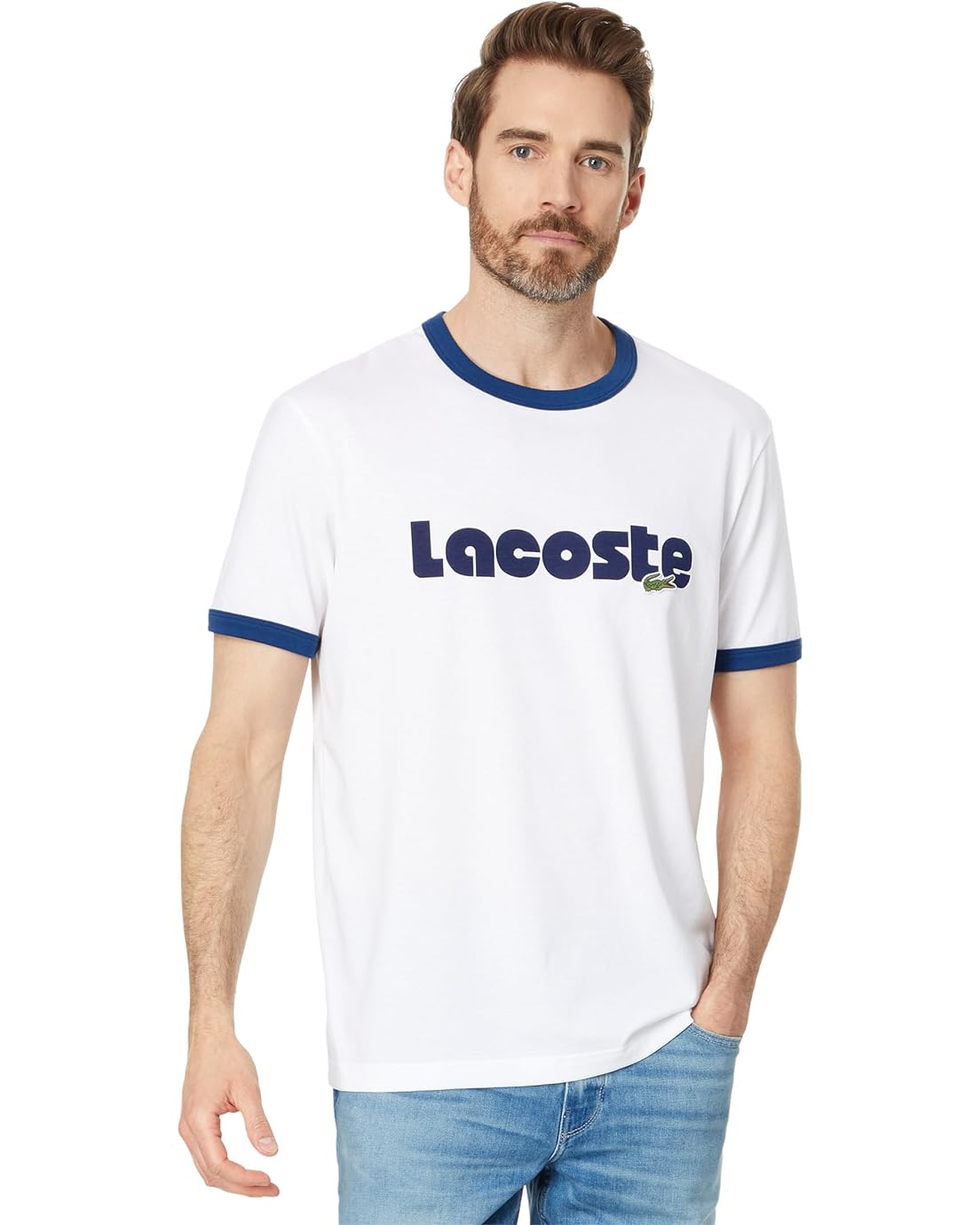 Lacoste Short Sleeve Regular Fit Tee Shirt w/ Large Lacoste Wording