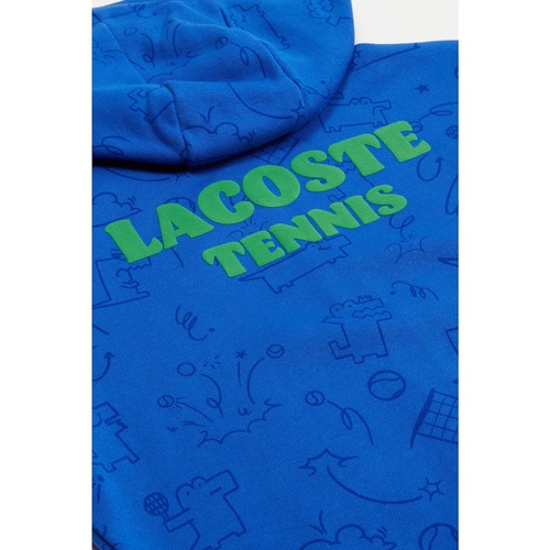 라코스테 Lacoste Kids Long Sleeve Full Zip Hoody with Aop Tennis Playing Croc and Large Wording On Back (Little Kid/Toddler/Big Kid)