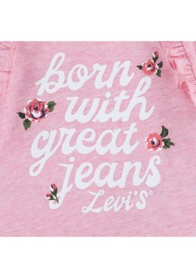 리바이스 Baby Girls Floral Long Sleeve Shirt, Bodysuit, and Leggings Set