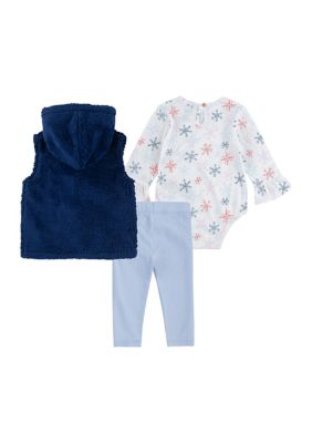 리바이스 Baby Girls Snowflake Bodysuit, Vest, and Leggings Set