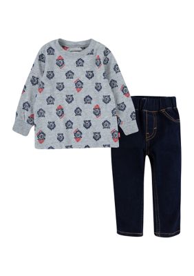 리바이스 Baby Boys Long Sleeve T-Shirt Denim Set