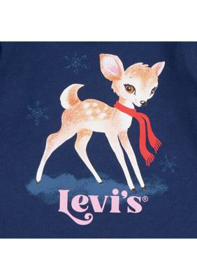 리바이스 Baby Girls Long Sleeve Deer Graphic T-Shirt and Denim Pants Set