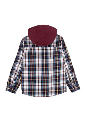 리바이스 Boys 8-20 Flannel Hooded Button Up Shirt