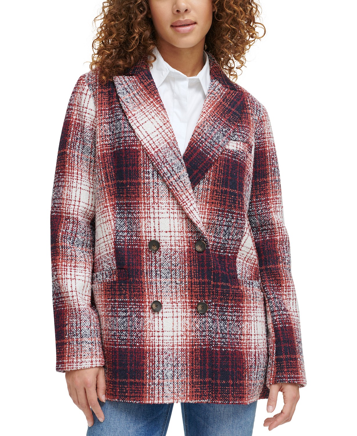 Womens Wool Blend Double Breasted Blazer