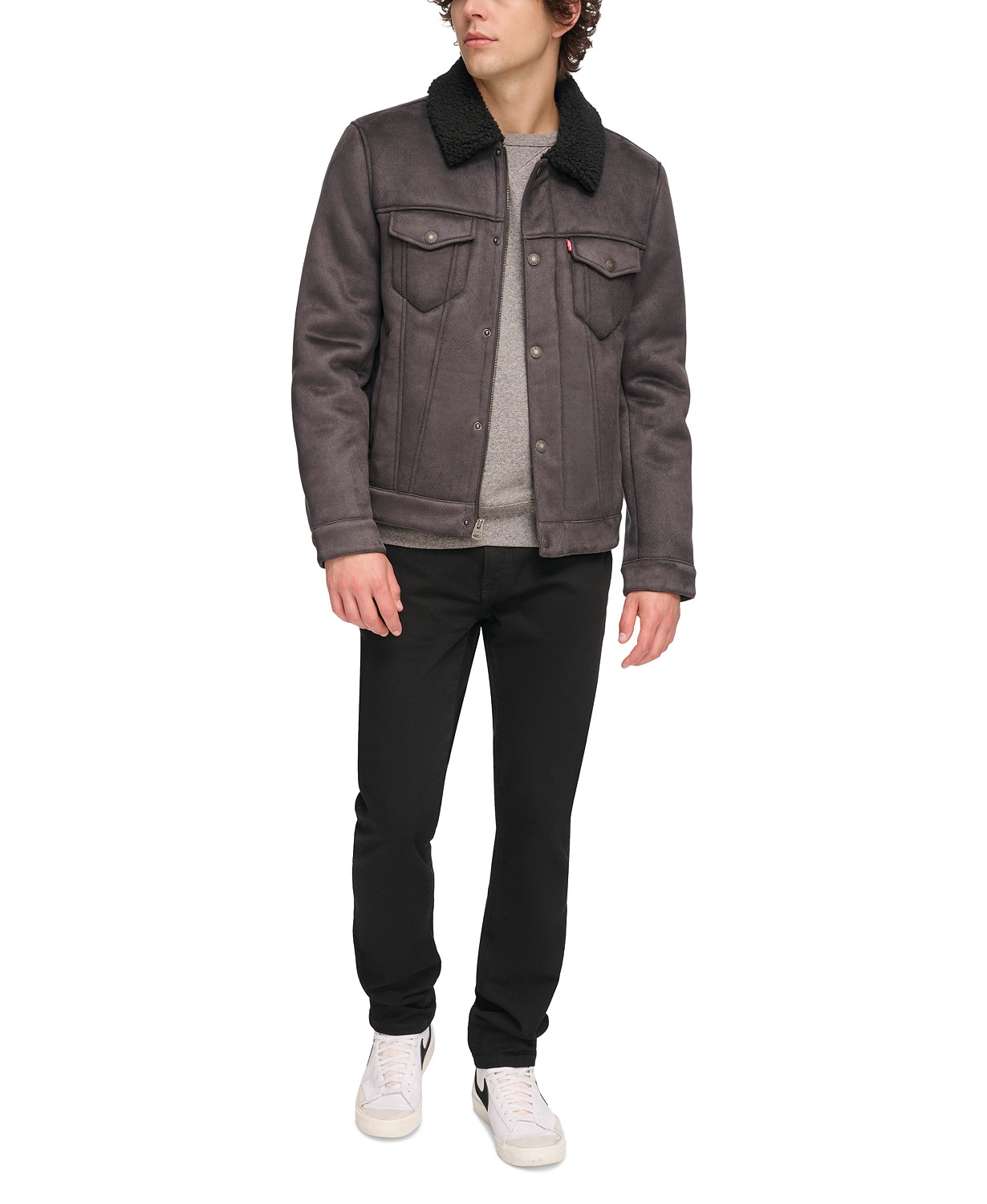 Mens Relaxed-Fit Faux-Shearling Trucker Jacket