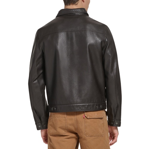 리바이스 Mens Faux Leather Snap-Front Water-Resistant Jacket