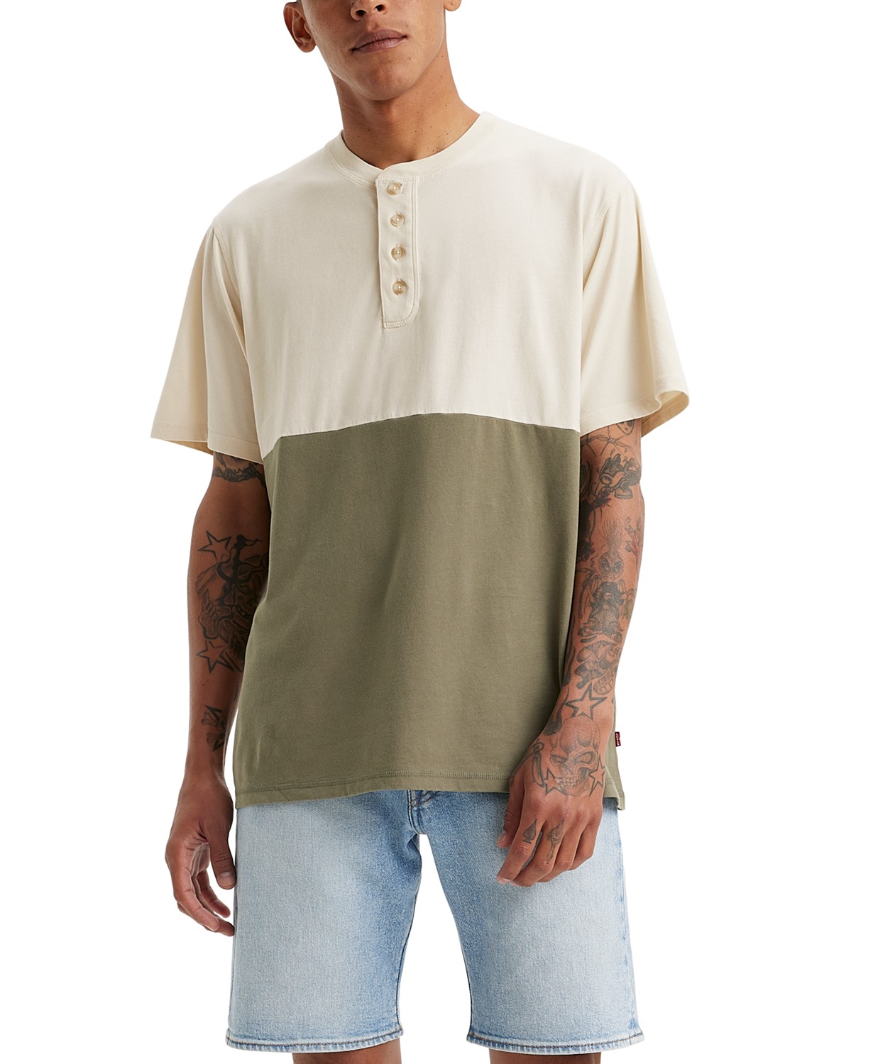 Mens Relaxed-Fit Pieced Colorblocked Henley