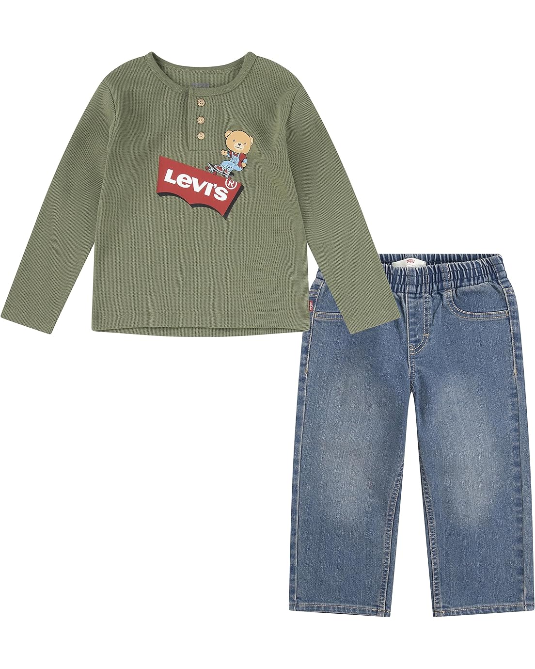 리바이스 Levis Kids Long Sleeve Thermal Henley and Denim Two-Piece Outfit Set (Little Kids)