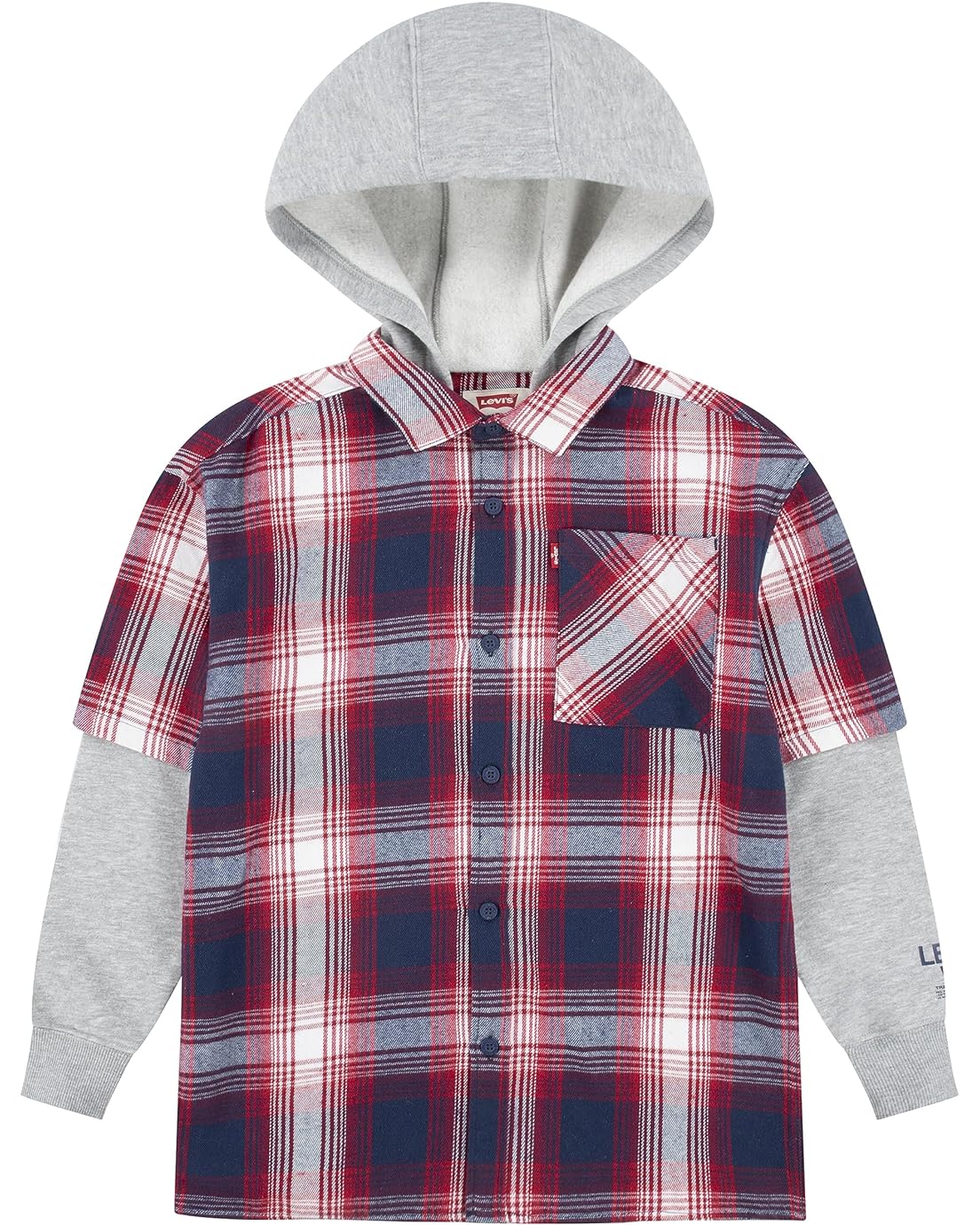 리바이스 Levis Kids Long Sleeve Hoodie and Flannel Twofer Shirt (Big Kids)