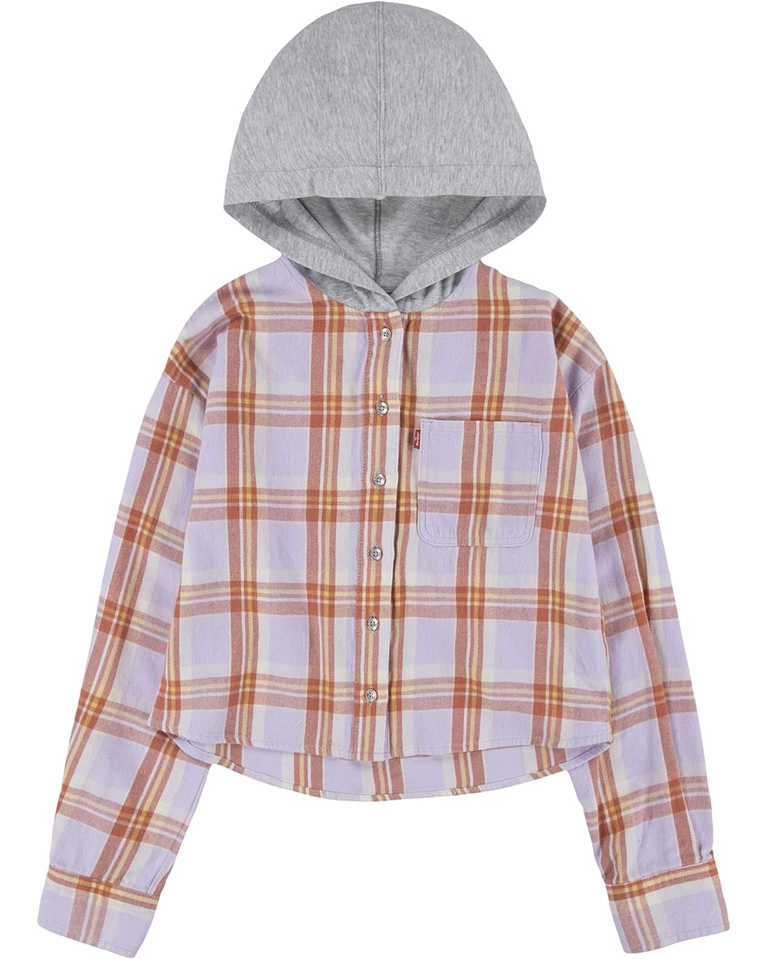 리바이스 Levis Kids Hooded Button-Up Flannel Shirt (Big Kids)
