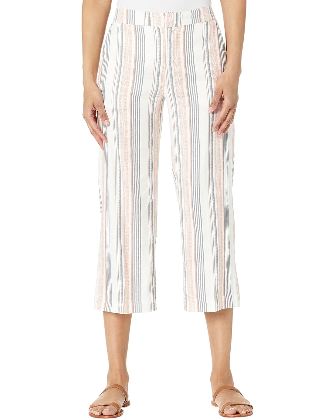 Liverpool Cropped Striped Trouser Pants in Hot Coral Multiple Stripe