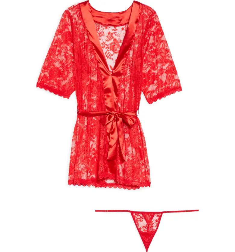Mapale Lace Robe with G-String Thong_RED