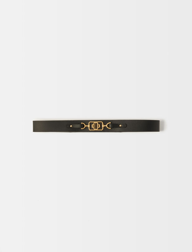 Maje Black leather belt with gold-tone Clover