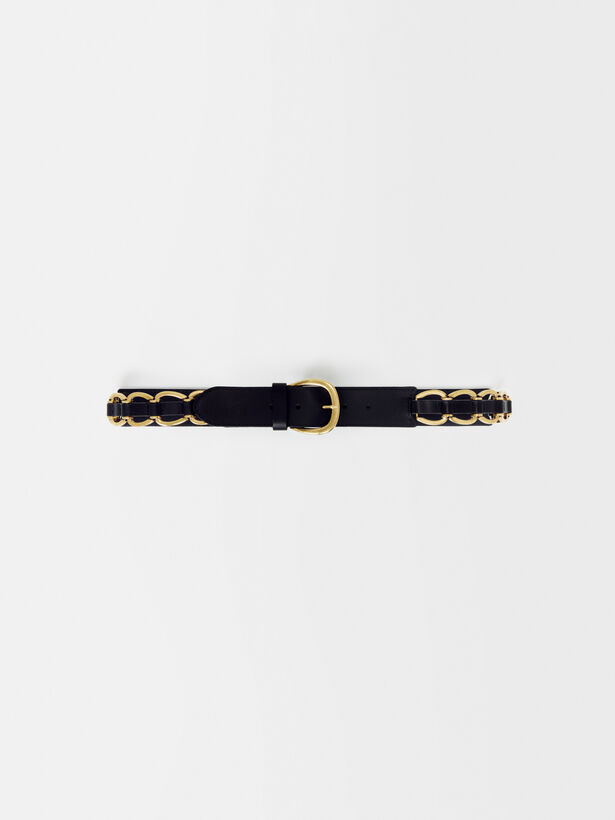 Maje Black leather belt with gold-tone rings