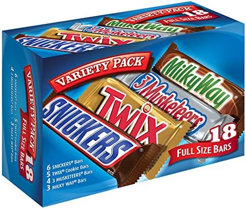 Mars SNICKERS, TWIX, 3 MUSKETEERS & MILKY WAY Full Size Chocolate Candy Bars Variety Mix