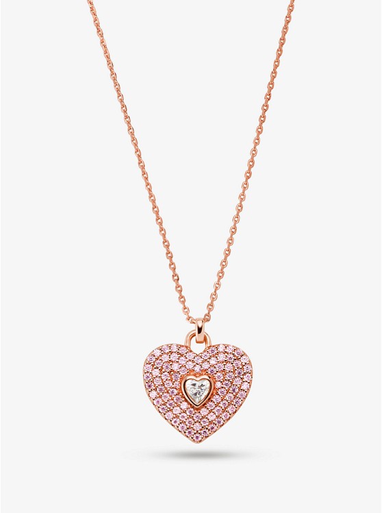 Michael Kors 14K Rose-Gold Plated Sterling Silver Pave Heart Necklace