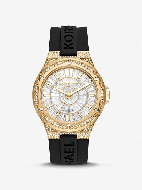 Michael Kors Oversized Lennox Pave Gold-Tone and Silicone Watch