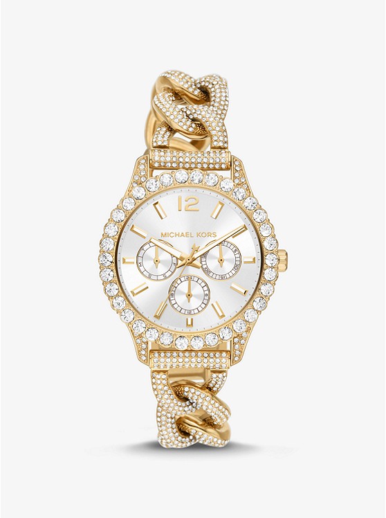 Michael Kors Layton Pave Gold-Tone Curb-Link Watch