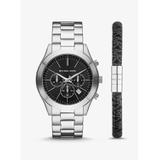 Michael Kors Oversized Slim Runway Silver-Tone Watch And Logo Bracelet Set