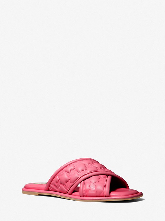 MICHAEL Michael Kors Gideon Logo Embossed Faux Leather Slide Sandal