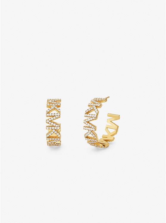 Michael Kors 14K Gold-Plated Brass Pave Logo Large Hoop Earrings