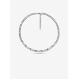 Michael Kors Platinum-Plated Brass Pave Logo Chain Necklace