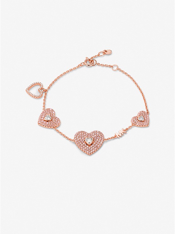 Michael Kors 14K Rose Gold-Plated Sterling Silver Pave Heart Bracelet