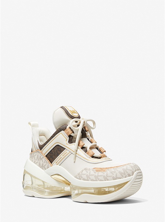 MICHAEL Michael Kors Olympia Extreme Two-Tone Logo and Canvas Trainer