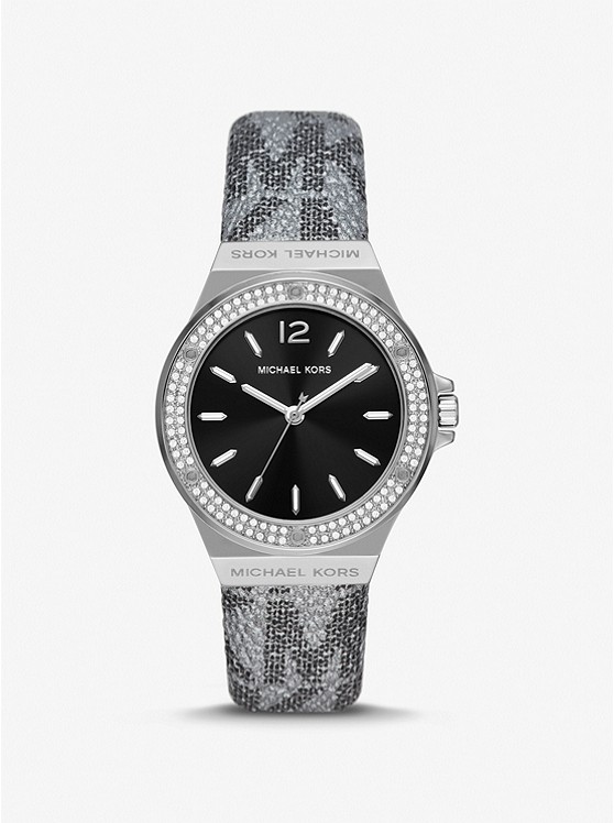 Michael Kors Lennox Pave Silver-Tone and Logo Watch