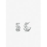 Michael Kors Platinum-Plated Brass Pave Logo Small Hoop Earrings