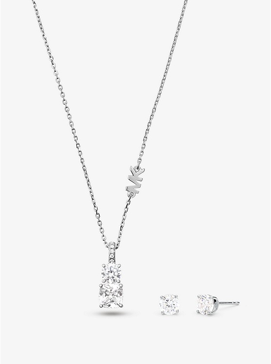 Michael Kors Precious Metal-Plated Sterling Silver Stone Necklace and Stud Earrings Set