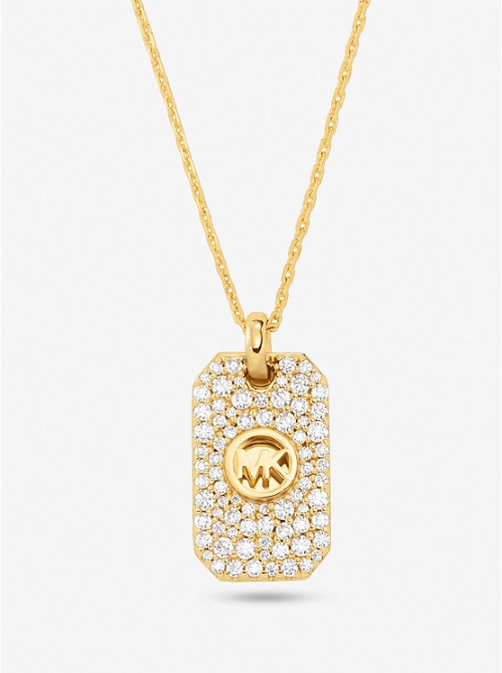 Michael Kors Precious Metal-Plated Sterling Silver Pave Logo Pendant Necklace