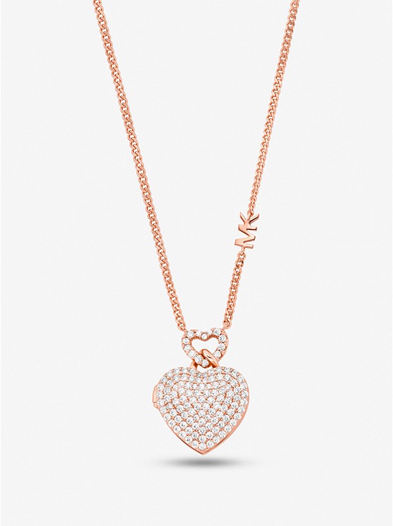Michael Kors Precious Metal-Plated Sterling Silver Heart Pave Locket Necklace