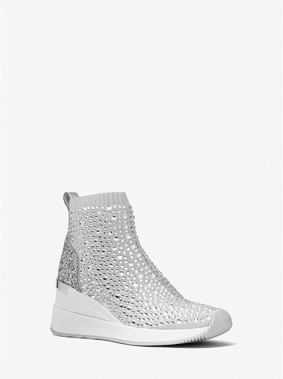 MICHAEL Michael Kors Skyler Crystal Embellished Metallic Stretch Knit Sock Sneaker