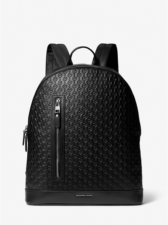 Michael Kors Mens Hudson Slim Logo Embossed Leather Backpack