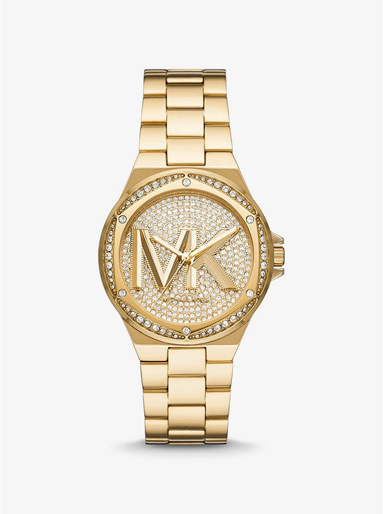 Michael Kors Lennox Pave Logo Gold-Tone Logo Watch