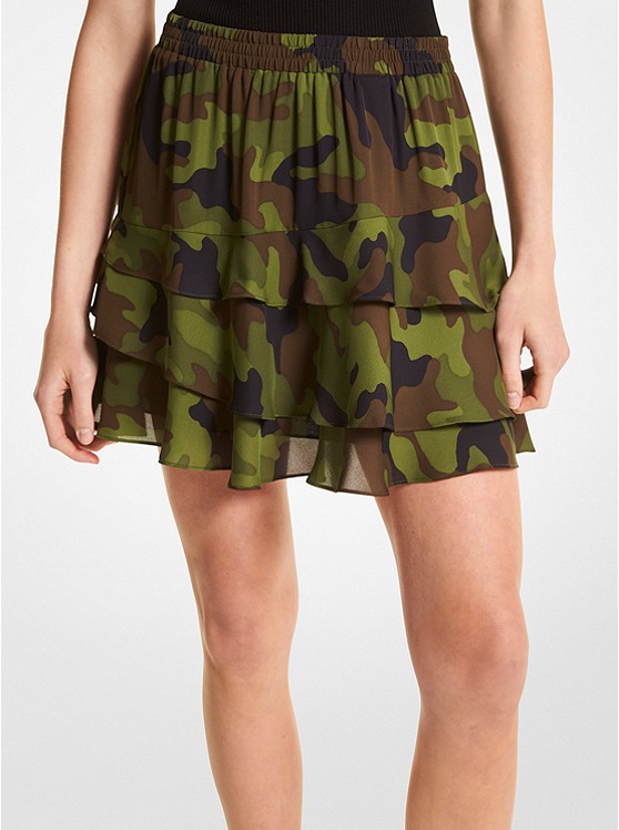MICHAEL Michael Kors Camouflage Silk Georgette Ruffled Skirt
