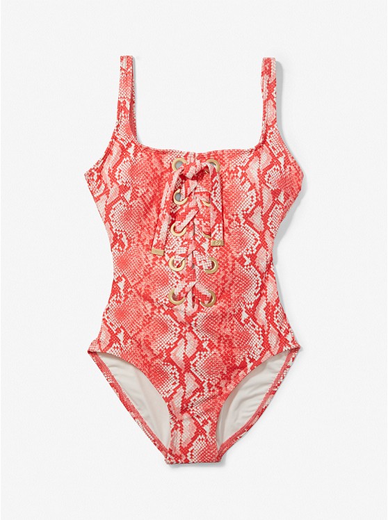 MICHAEL Michael Kors Printed Lace-Up Swimsuit