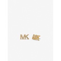 Michael Kors Tri-Tone Brass Pave Logo Stud Earrings