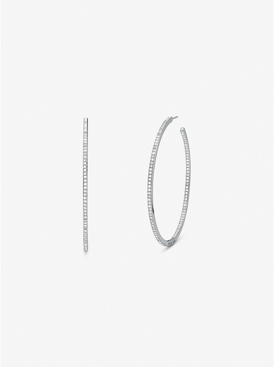 Michael Kors Platinum-Plated Brass Pave Hoop Earrings