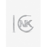 Michael Kors Precious Metal-Plated Brass Pave Logo Hoop Earrings