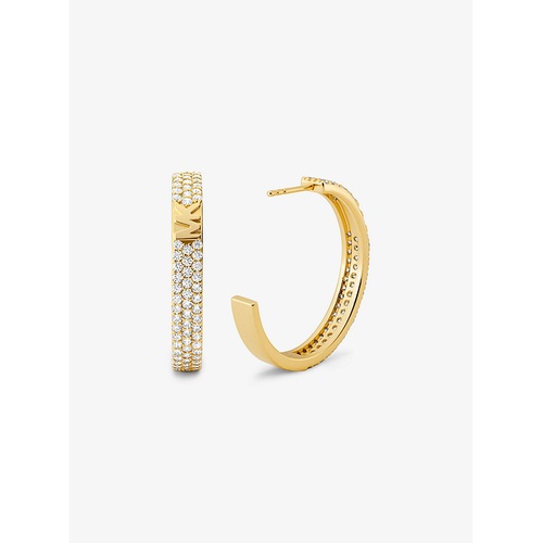마이클코어스 Michael Kors 14K Gold-Plated Sterling Silver Pave Logo Hoop Earrings