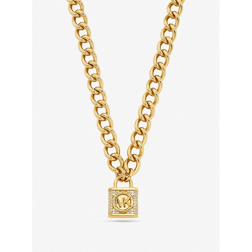 마이클코어스 Michael Kors 14K Gold-Plated Brass Pave Lock Necklace