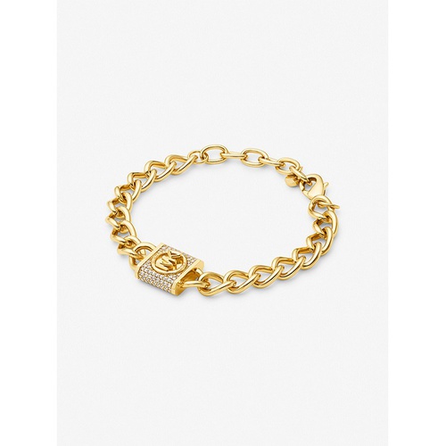 마이클코어스 Michael Kors 14K Gold-Plated Brass Pave Lock Curb Link Bracelet