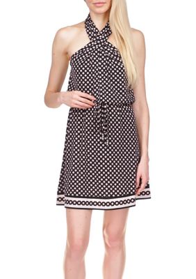 Womens Dot Mix Print Halter Dress