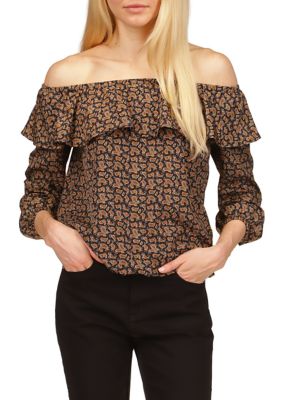 Womens Paisley Off the Shoulder Peasant Top