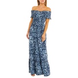 Womens Tie Dye Smocked Off the Shoulder Maxi Dress