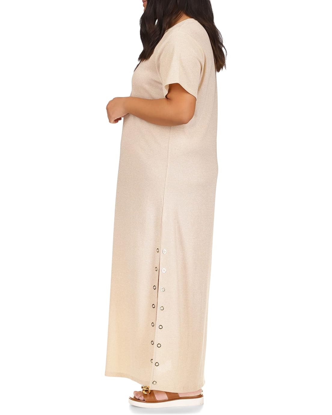 마이클코어스 MICHAEL Michael Kors Plus Size Rib Midi T-Shirt Grommet Dress