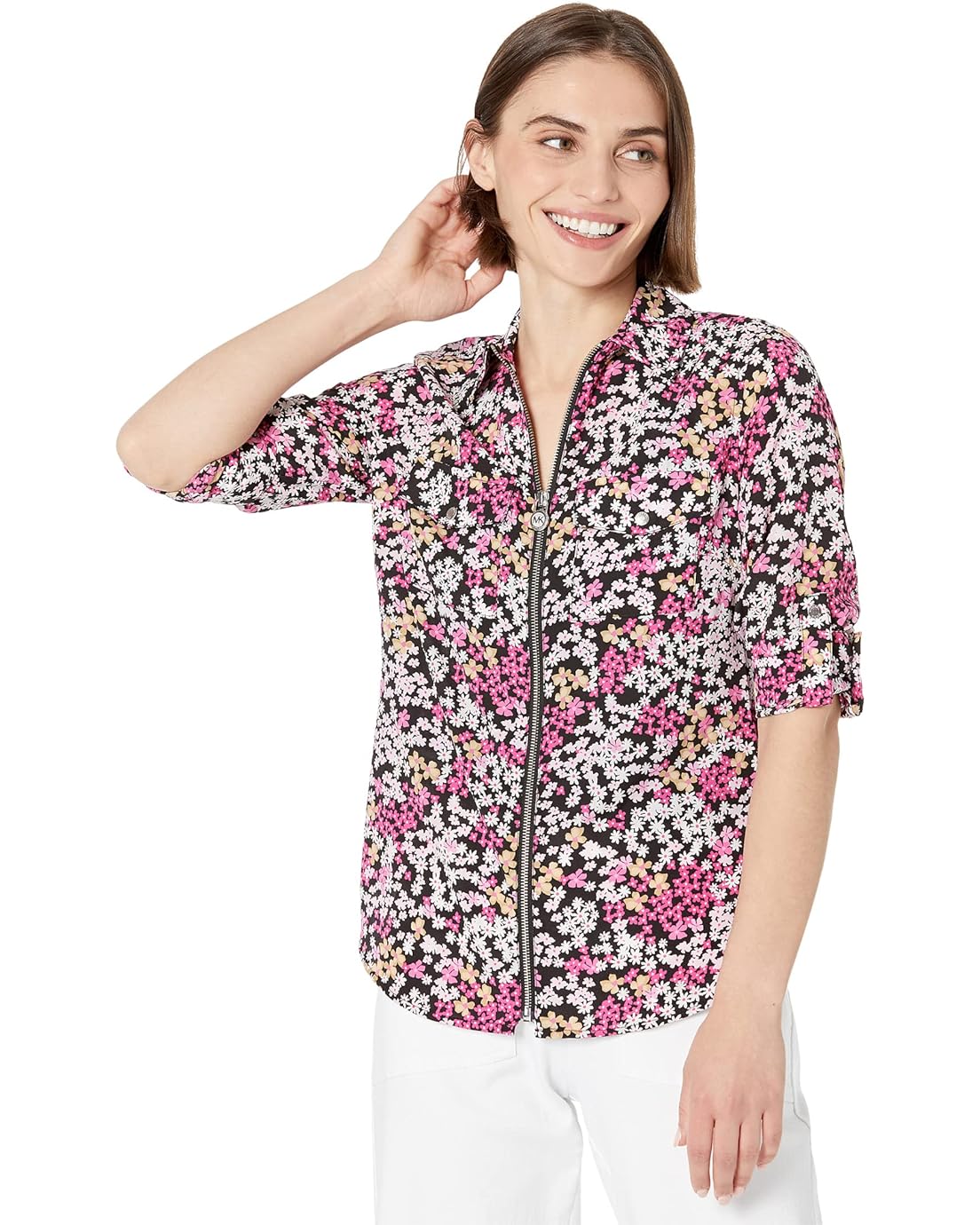 MICHAEL Michael Kors Petite Floral Lock Zip Shirt